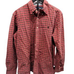VTG Ralph Lauren Mens Custom Fit Plaid Button Down Shirt Red Yellow Black Sz L